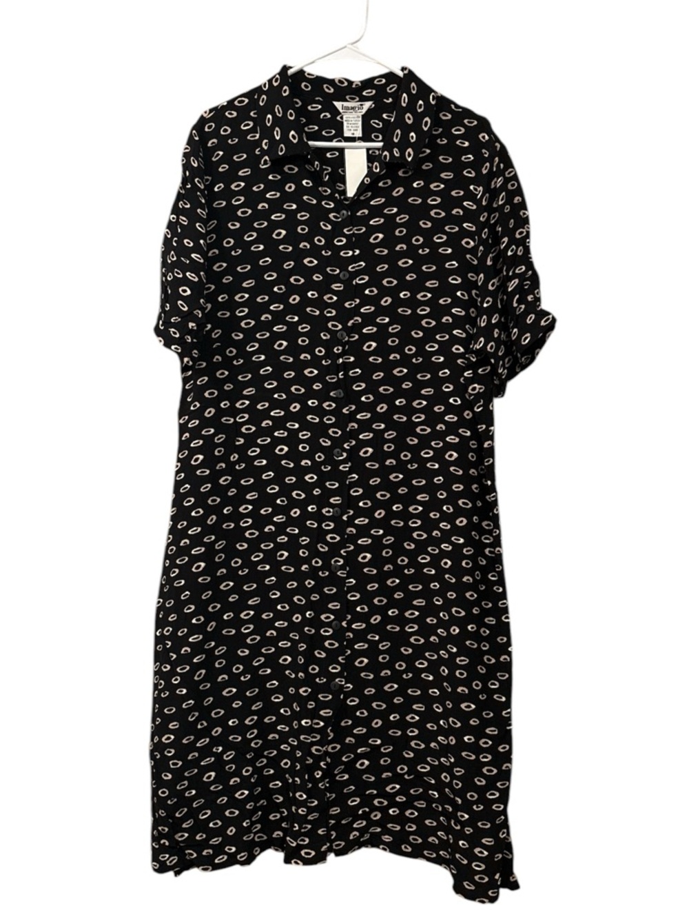 Black Printed Button-Front Midi Shirt Dress